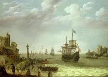 Settlement on a Rocky Shore with the Dutch Fleet Approaching, 1640